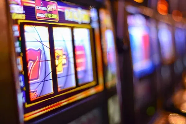 Close view of illuminated slot machine reels